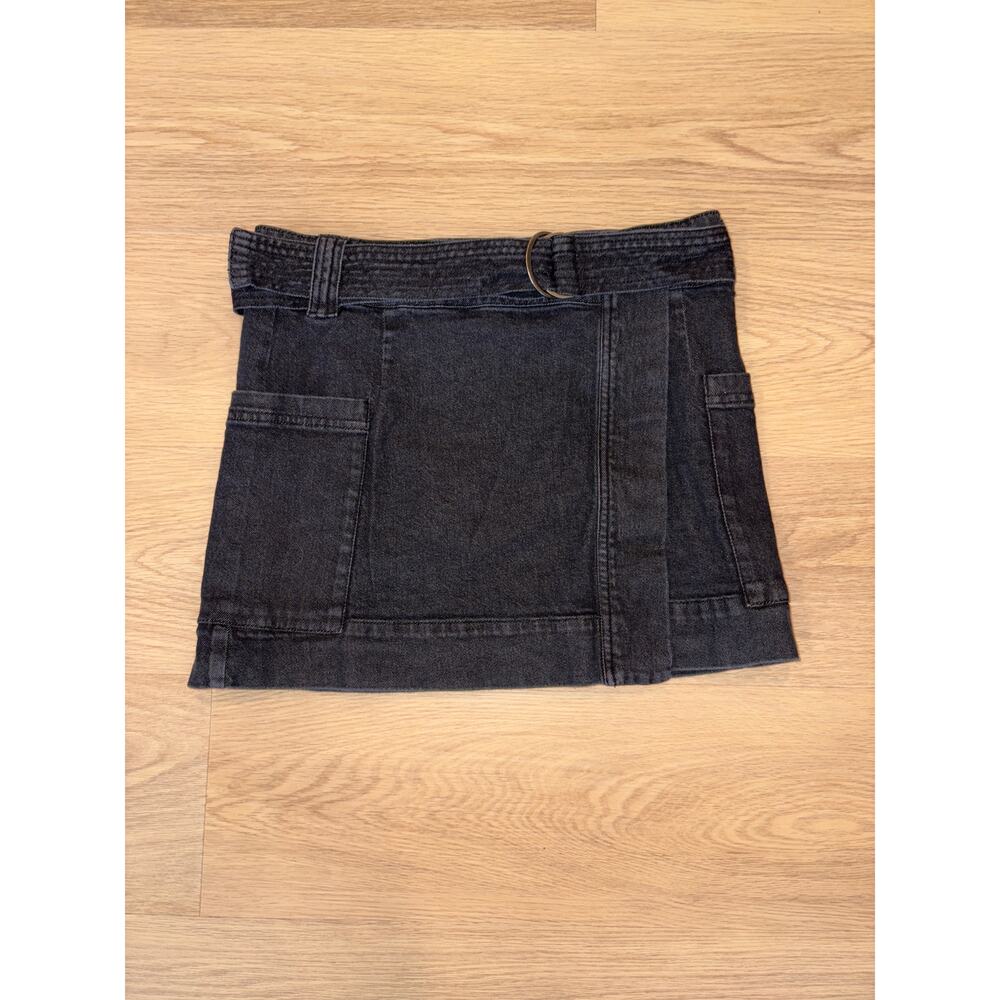 Rails Deanna Belted Denim Wrap Mini Skirt Black Pearl wash womens size S